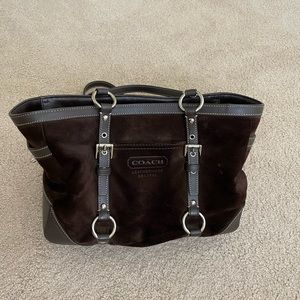 COACH Brown Suede Leather Shoulder Tote Bag